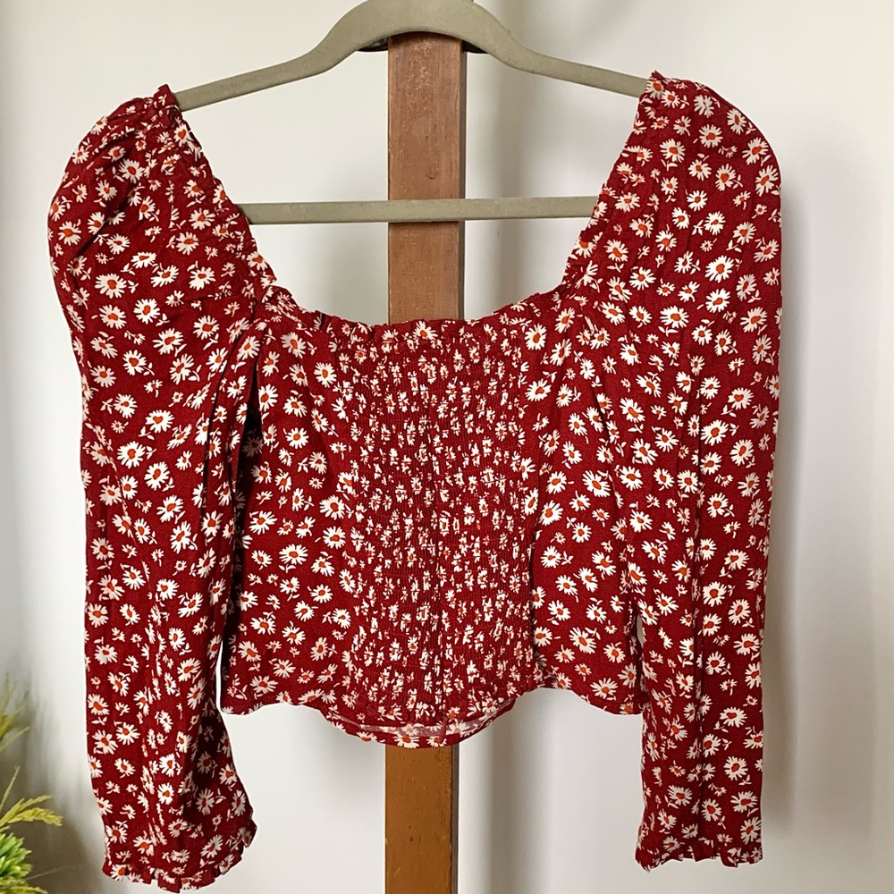 Reformation Meriah Peasant Top in Red Cary Floral Cottagecore sz 2 - Picture 8 of 16